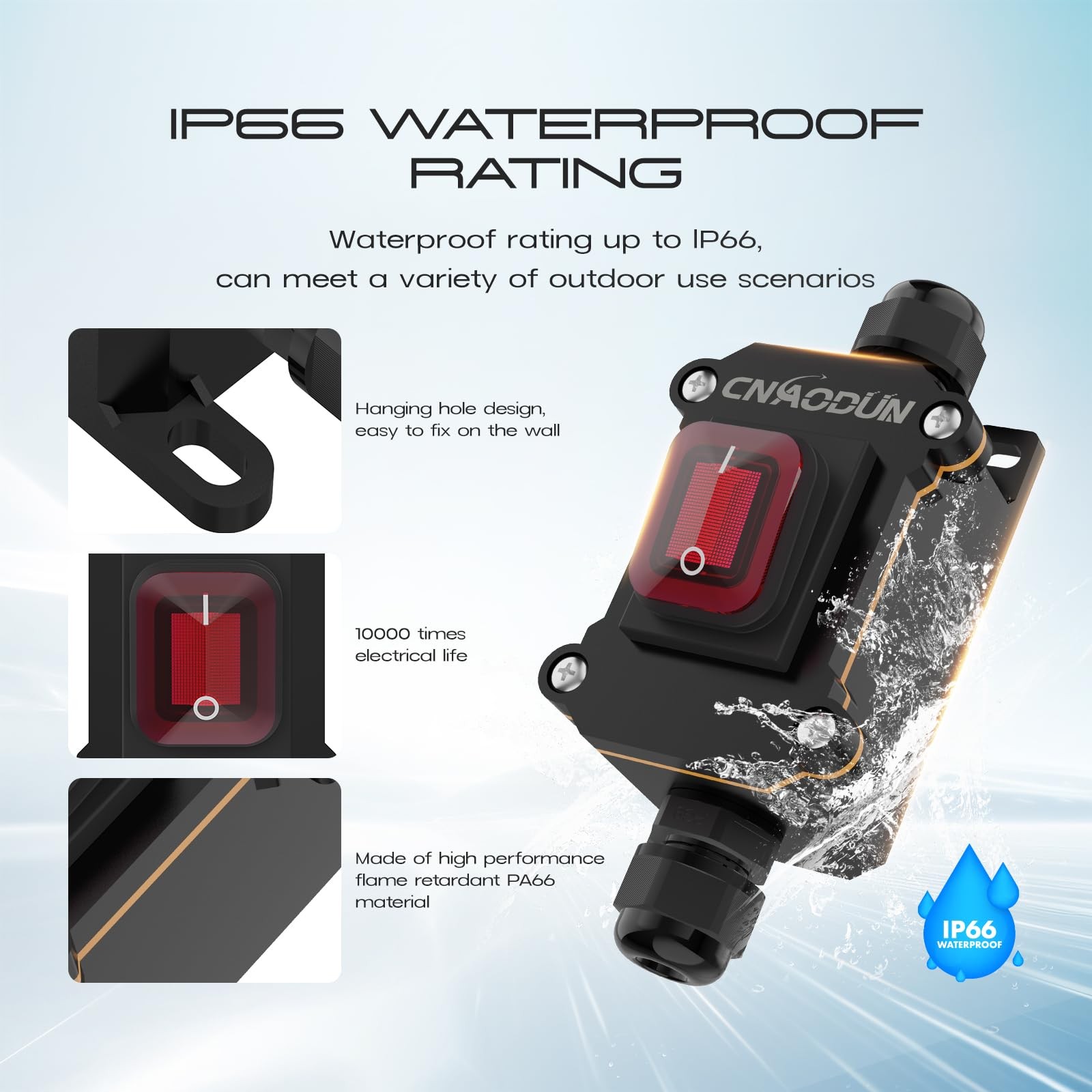 Waterproof Inline Cord Switch 35a125v30a250v Ac On Off Toggle Switch With Red Li