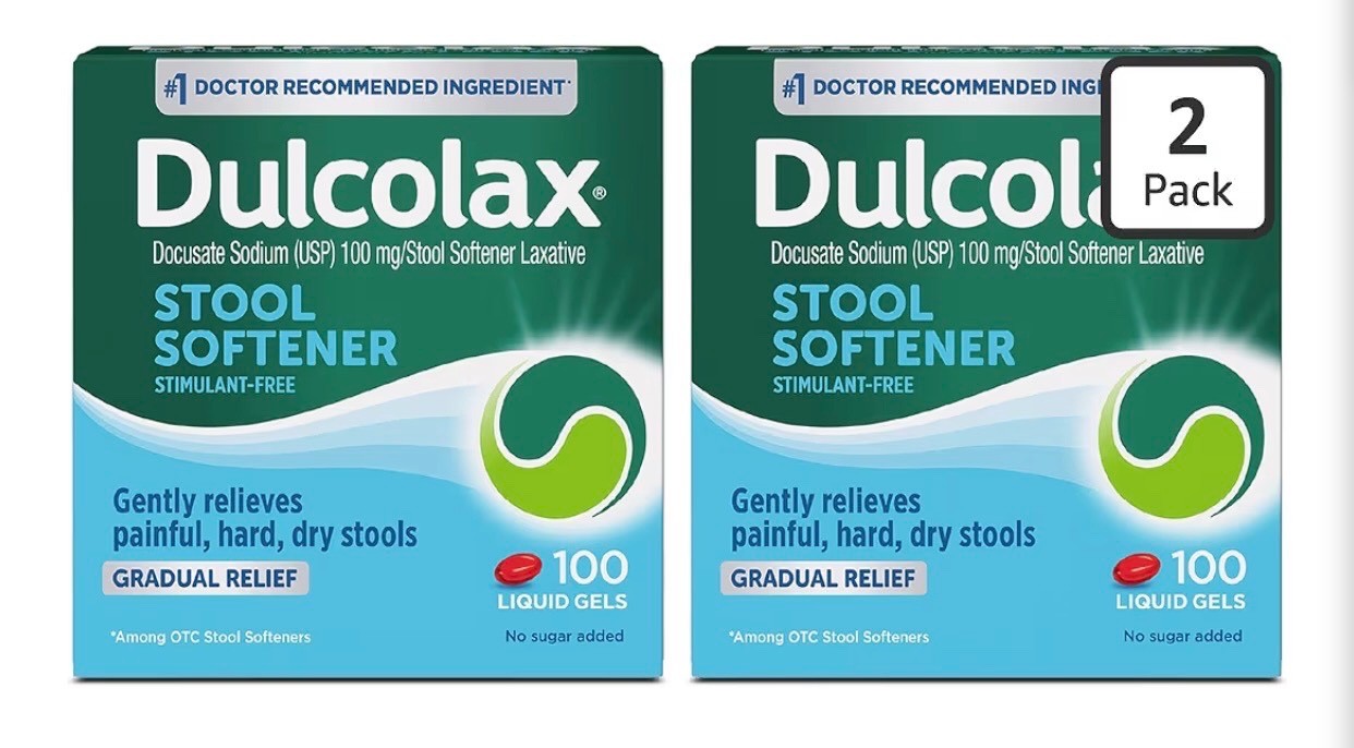 Dulcolax Stool Softener Laxative Liquid Gel Capsules 100mg 100 ct x2 Exp 02/2028