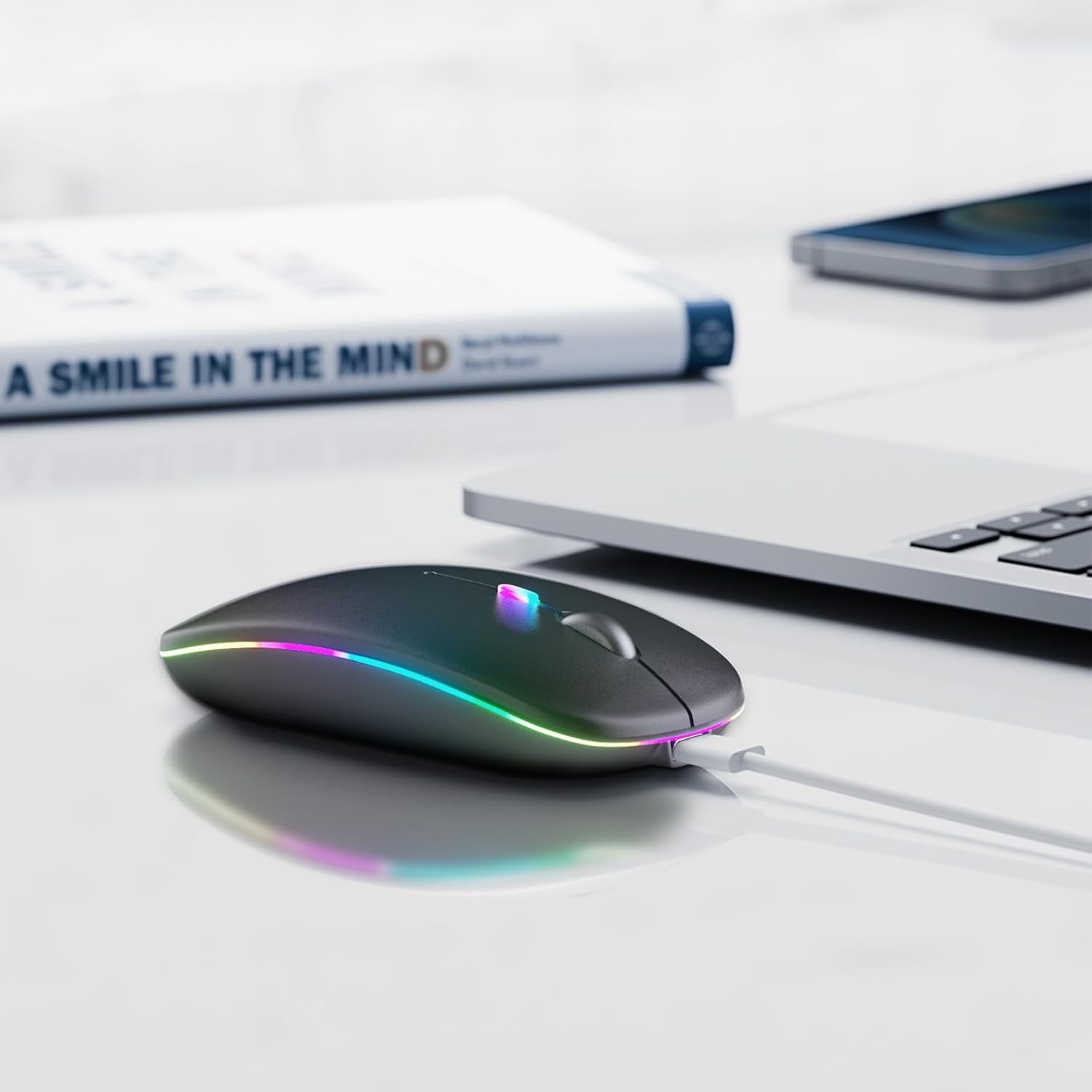 Wireless Bluetooth Mouse, Rechargeable, LED, Silent, Ultra-thin Design Black