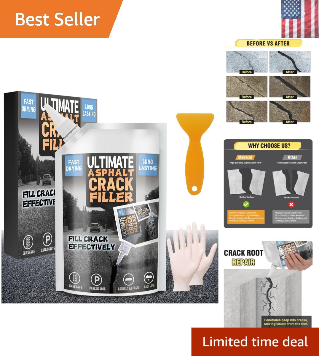 Asphalt Crack Filler, 17.6 Floz High Elasticity Asphalt Driveway Crack Filler...