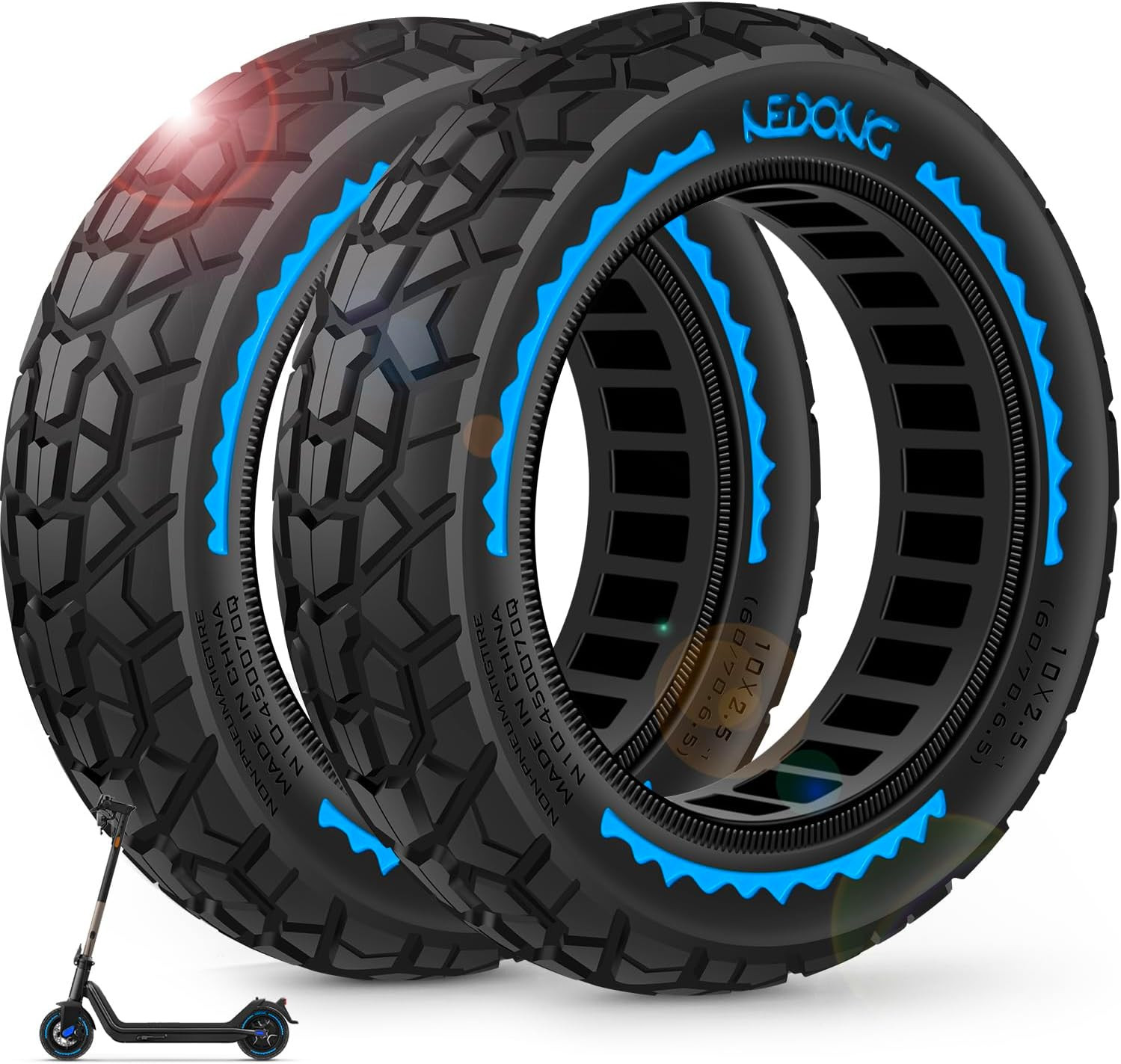 2 Pack 10x2.50-6.5 Scooter Solid Tires Tubeless Replacement 60/70-6.5