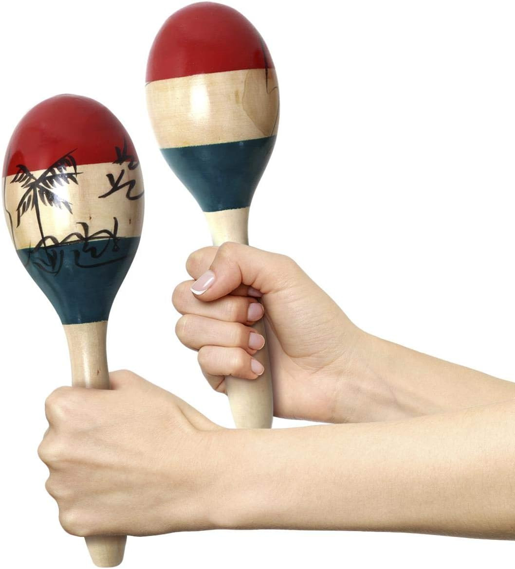 Igadgitz Xtra U7130 Pair of Adult Full Size Painted Elm Wood Maracas - Wood C...