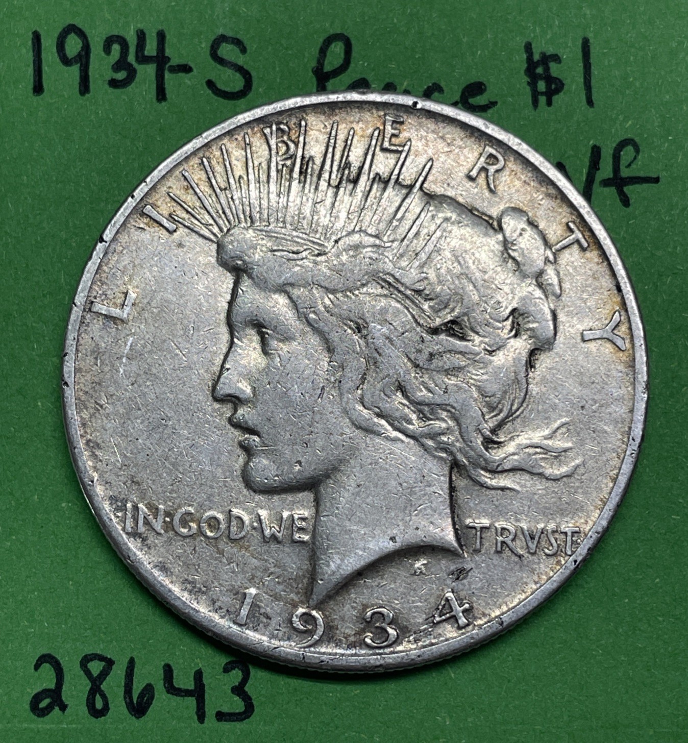 1934-S Peace Dollar $1 Vf Very Fine 90% Silver Better Date See Pictures