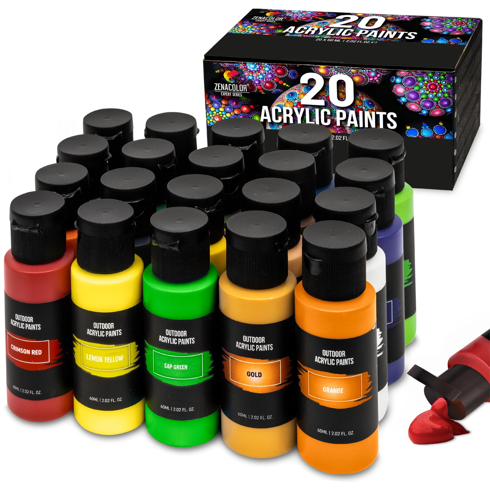 Outdoor acrylic paint set (2 fl oz)- 20 1 Count (Pack of 20), Multicolor