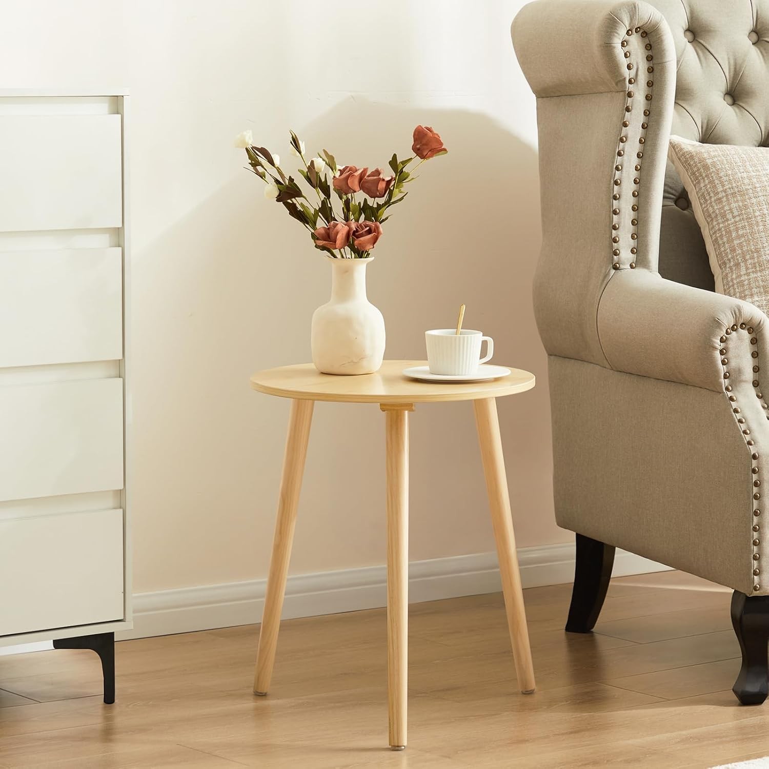 Small Round Side Table Modern Light Wood Side Table Bedside Nightstand End Table