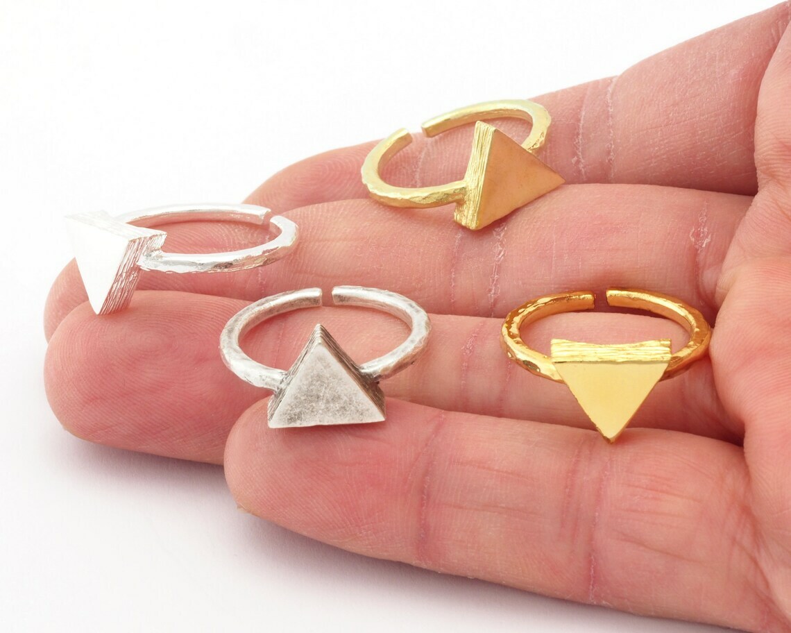 Triangle Brushed Edge Ring Adjustable Silver,Raw Brass,Shiny gold-silver 4724
