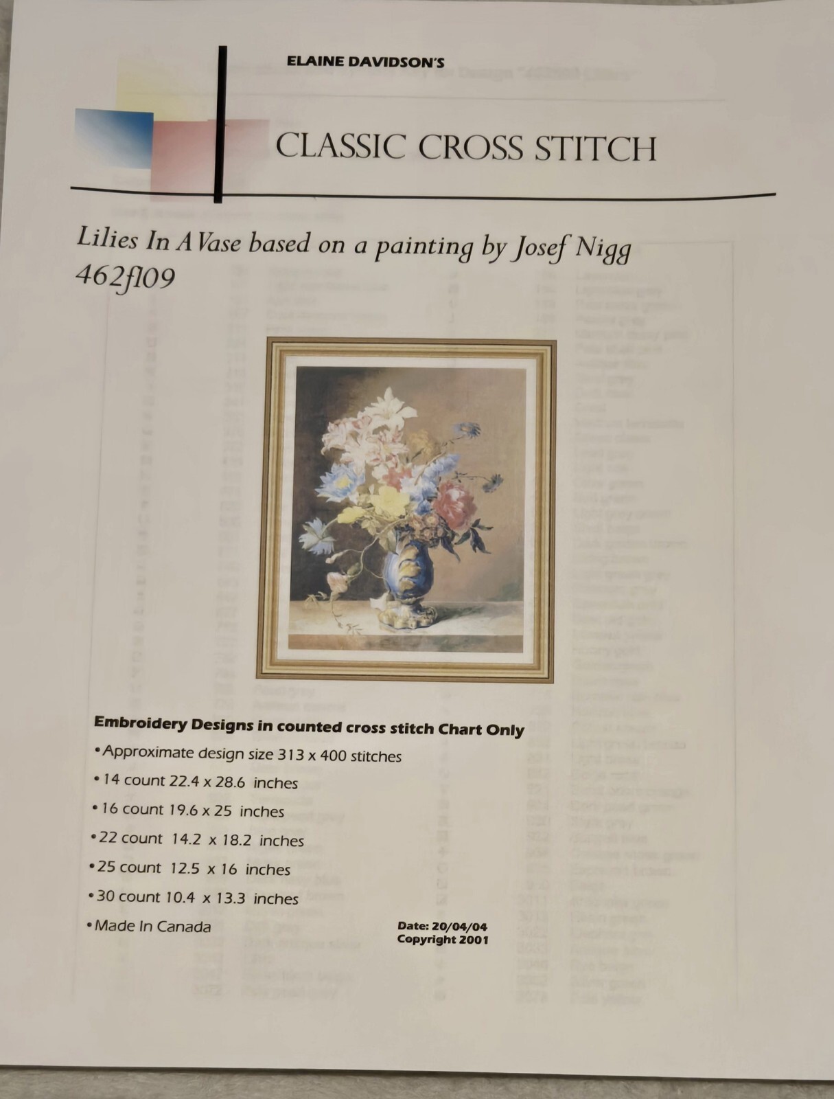 Classic Cross Stitch Pattern - Lilies in a Vase