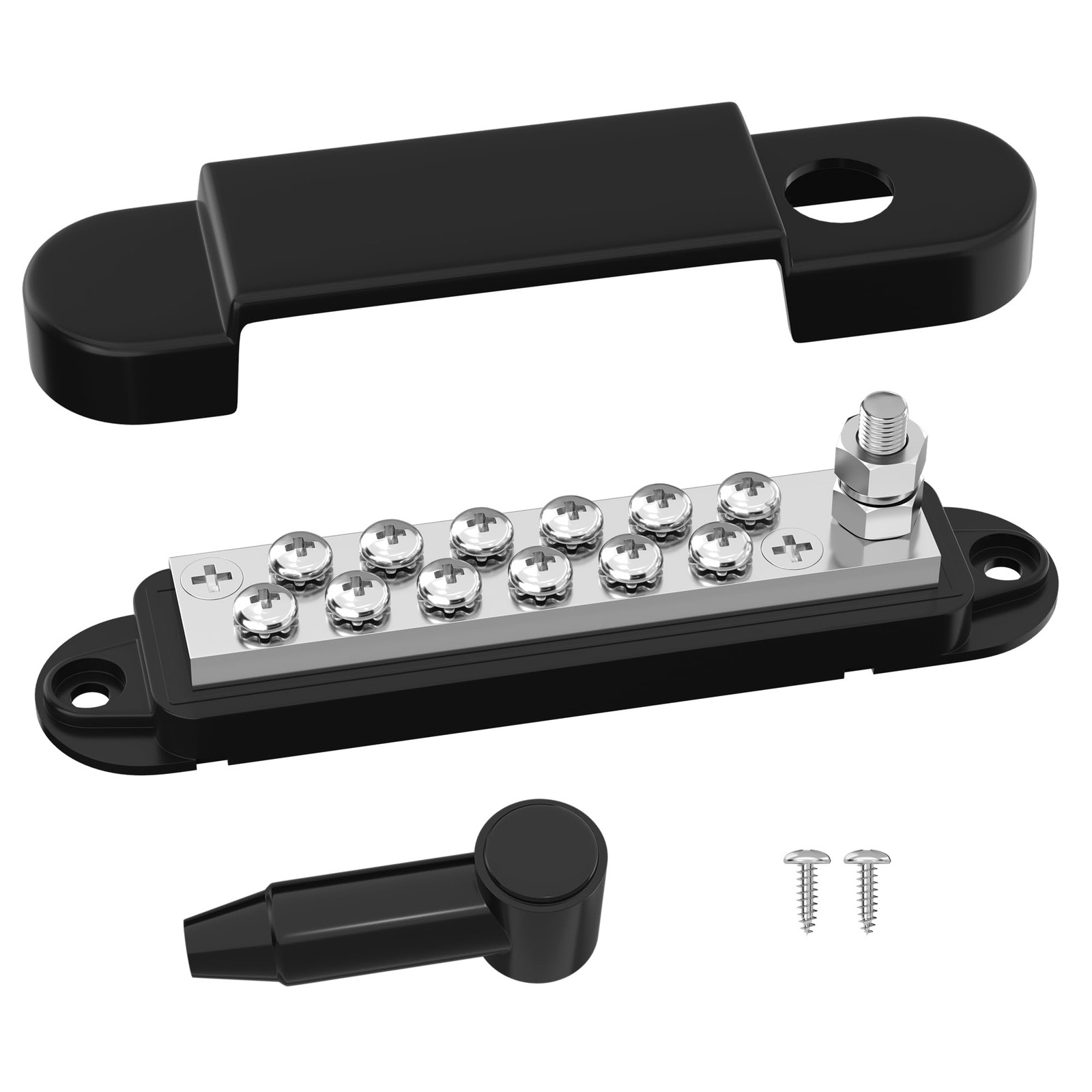 RVBOATPAT Marine Bus Bar 12V 150A Power Distribution Block 1/4" Stud & Black