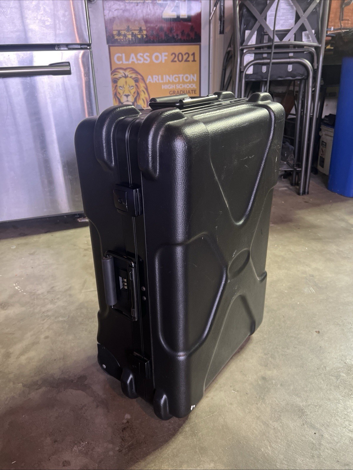 19" Black Hard-shell Plastic Wheeled Rolling Combination Music Suitcase Case Box