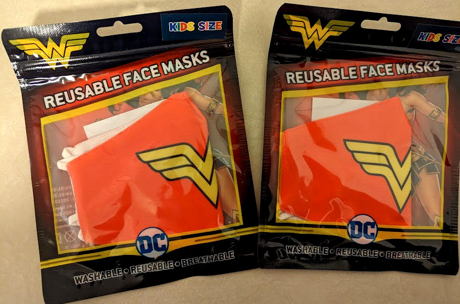 Lot of 2 kids Wonderwoman reusable face mask NEW