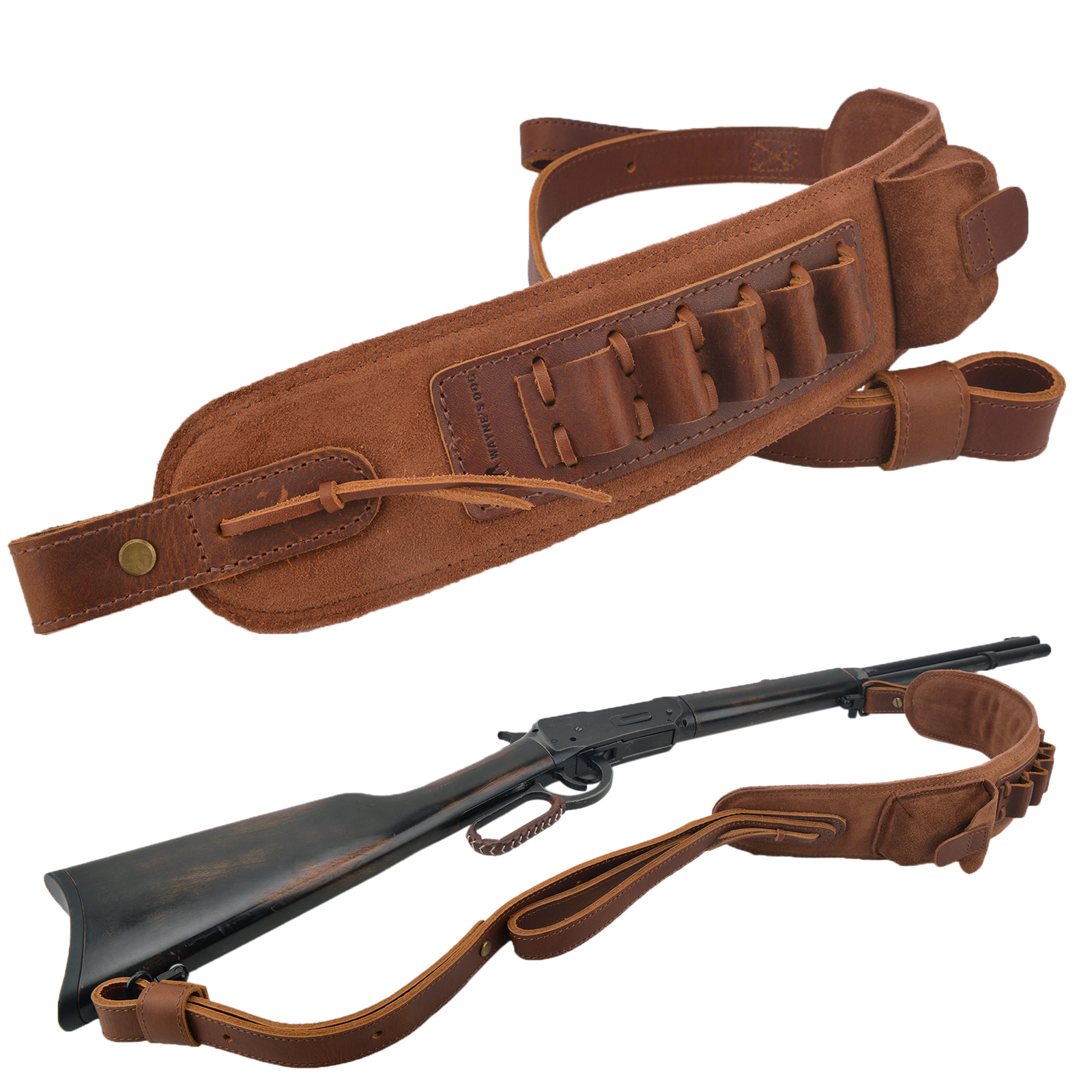 Leather Rifle Ammo Hoder Sling Adjusted Gun Strap for .357.22LR.30-06 12GA