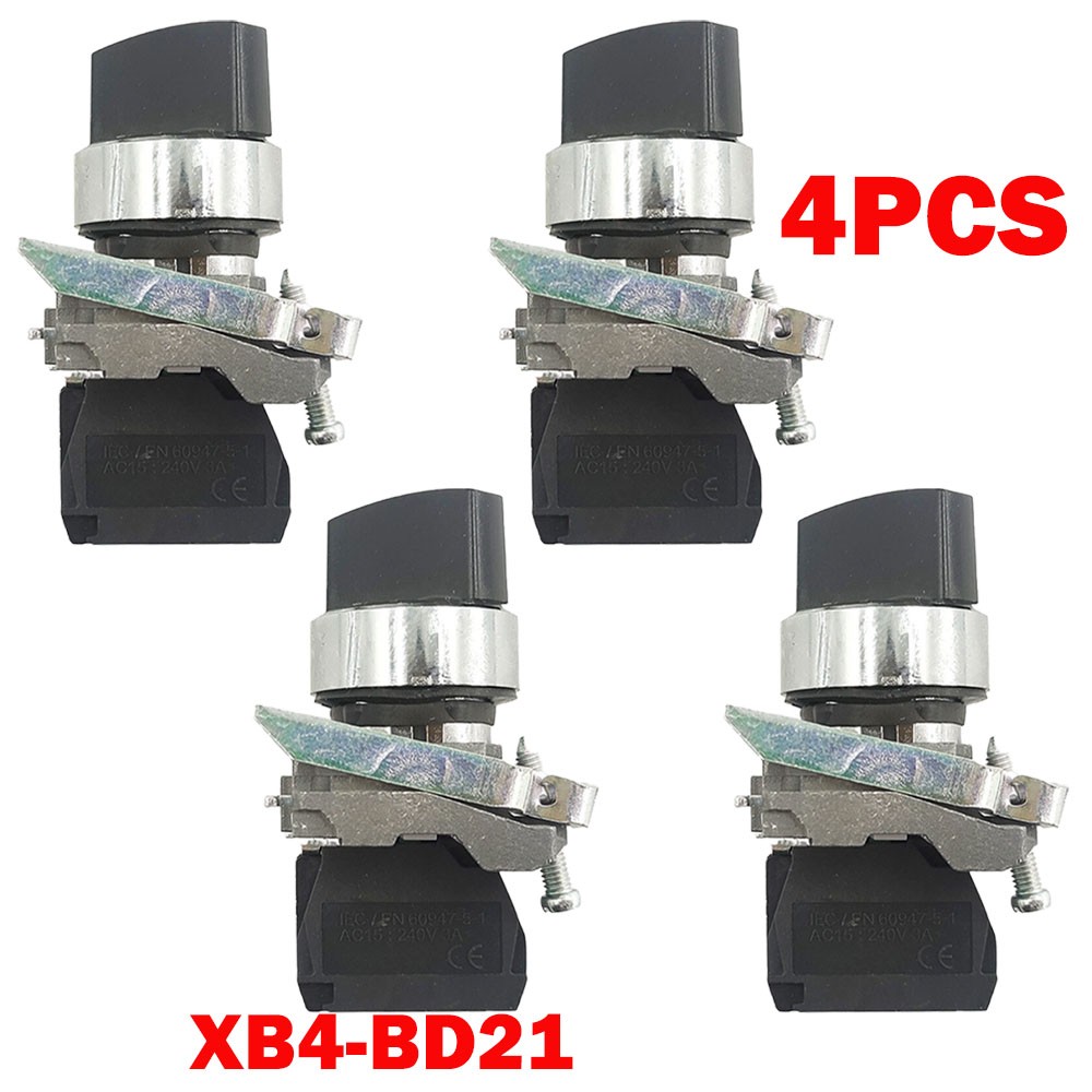 4x XB4-BD21 Selector Switches Metal Black 22mm 2 Positions Stay Put 1NO XB4BD21