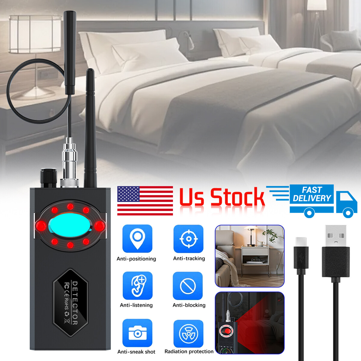 Anti-Spy Camera Wireless RF Detector GSM/GPS/BUG Tracker Finder Scanner Device