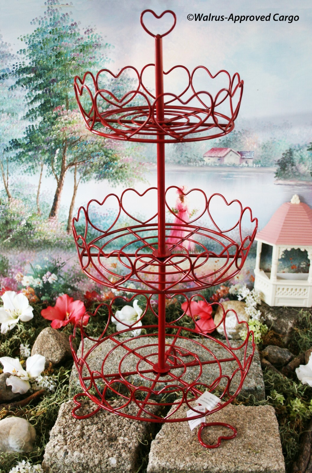POTTERY BARN RED WIRE HEART CENTERPIECE -NIB- BUILD A 3-TIER LOVE NEST OF TREATS