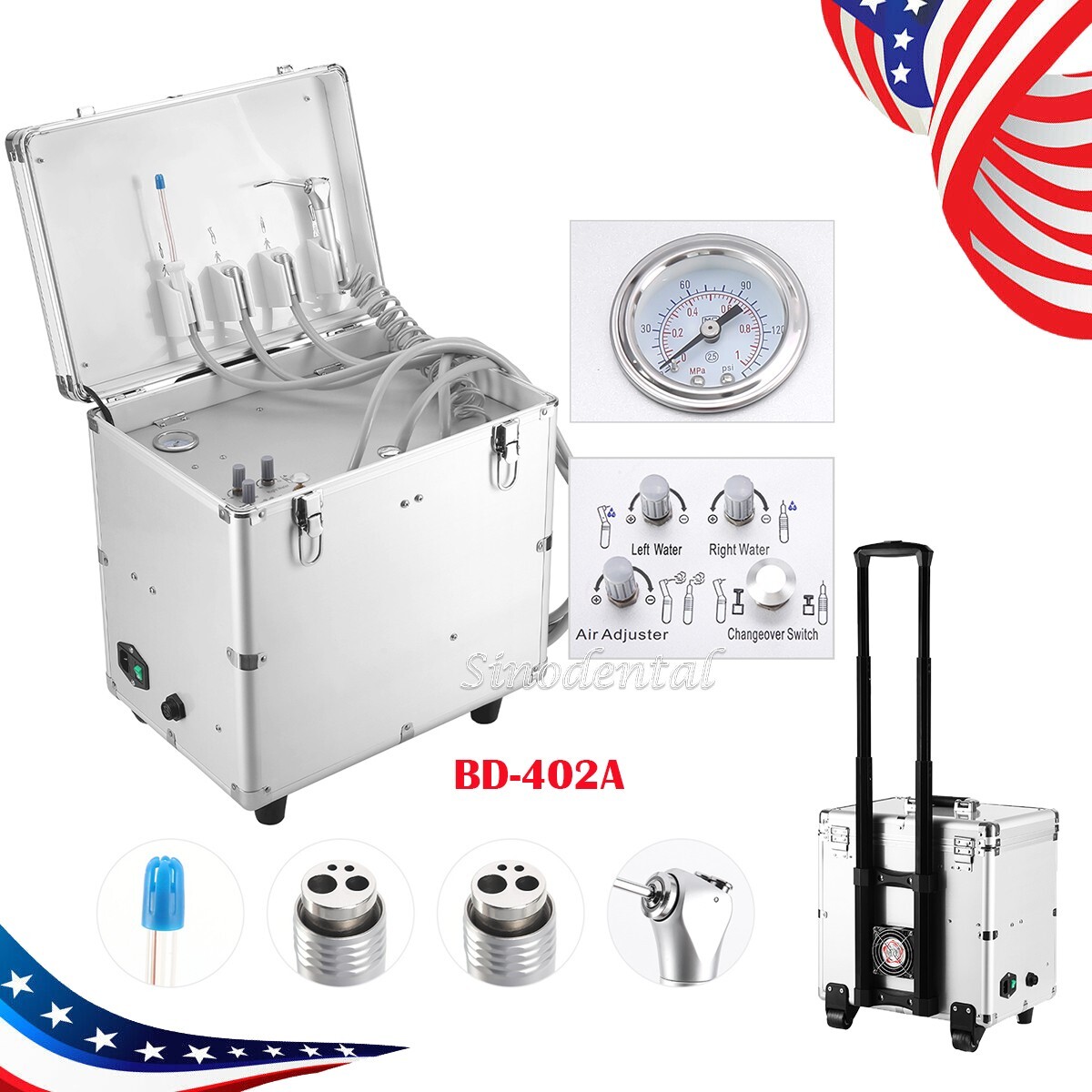 Portable Mobile Dental Delivery Unit Air Compressor Suction Rolling Suitcase 4H