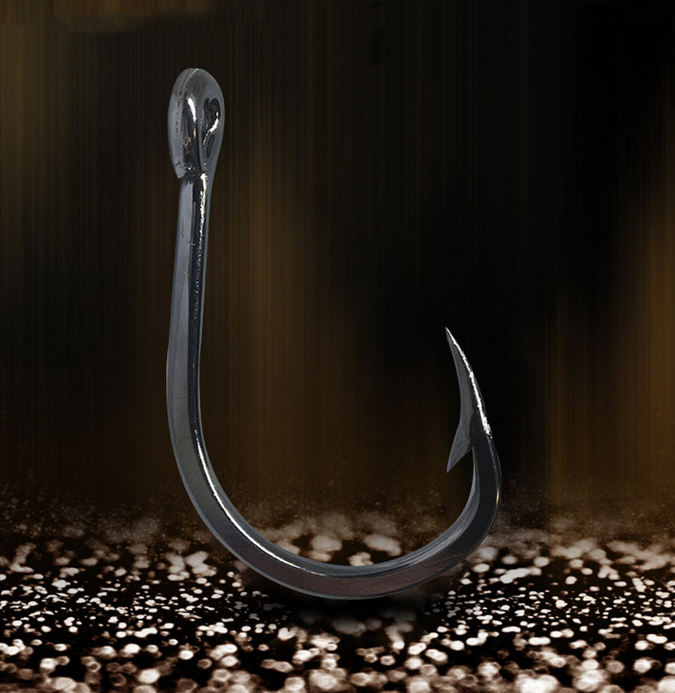 15Pcs 4X Strength High Carbon Steel Black Nickel Tuna Fish Hooks size 2/0-12/0