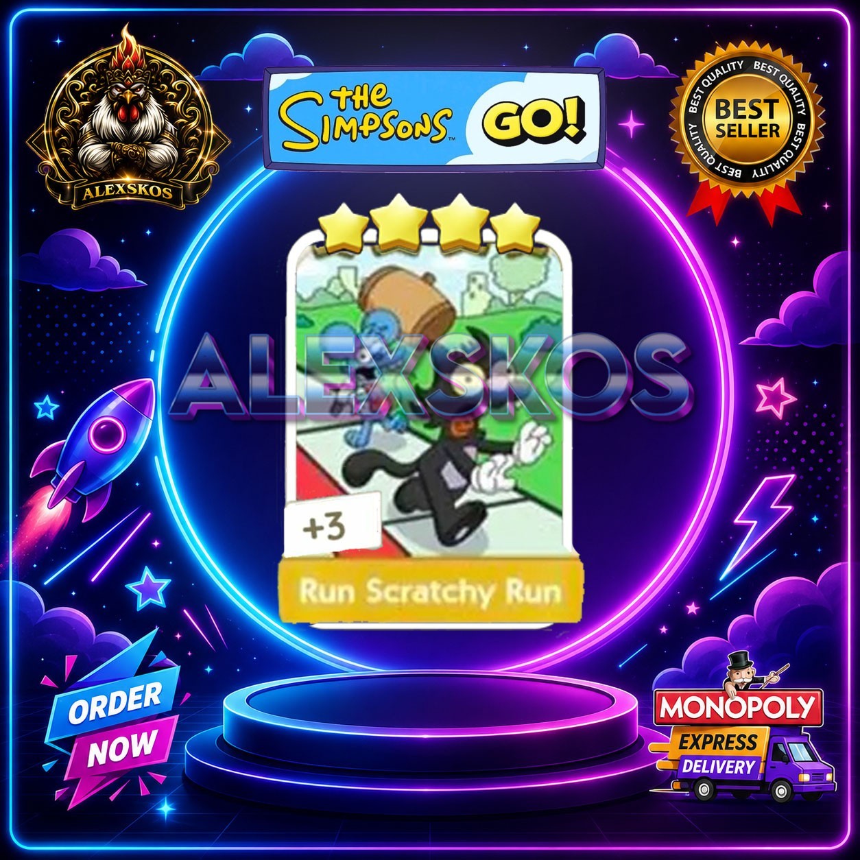 Run Scratchy Run ⭐Monopoly Go Sticker MOGO The Simpsons Stickers 🌟Fast Delivery