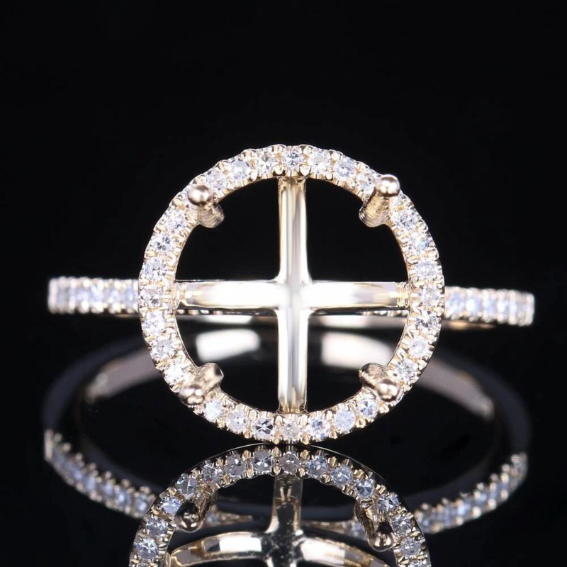 9.5mm Round Shape Halo Semi Mount Ring 925 Sterling Silver Engagement Ring