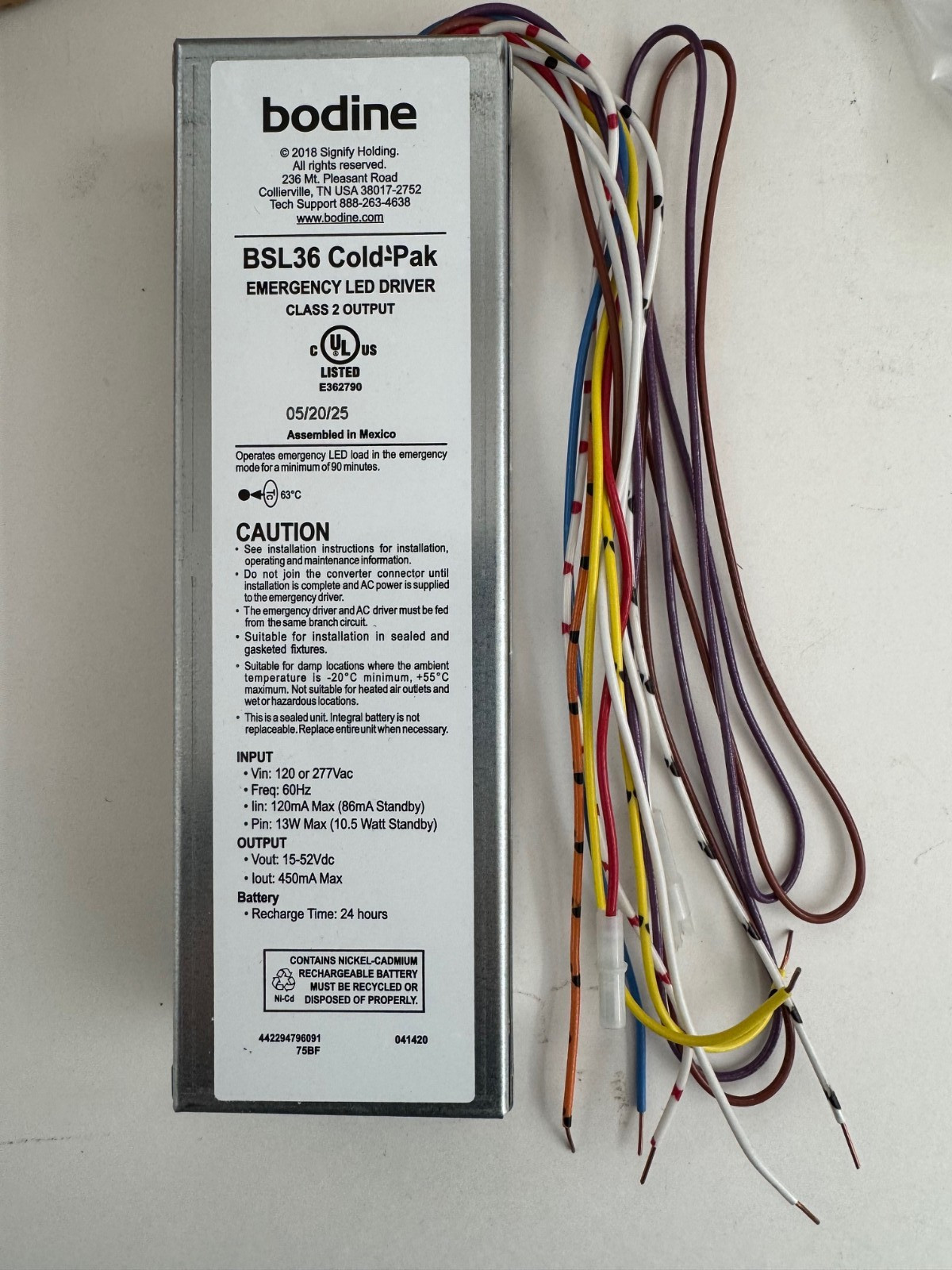 BODINE BSL36 COLD-PAK BSL36ColdITS67 Emergency LED Driver IP67 Test-Switch
