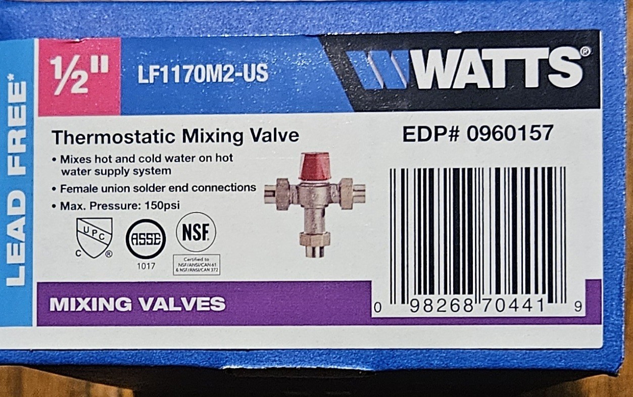 💦 BRAND NEW Watts 1/2” Thermostatic Mixing Valve LF1170M2-US EDP#0960157 💦