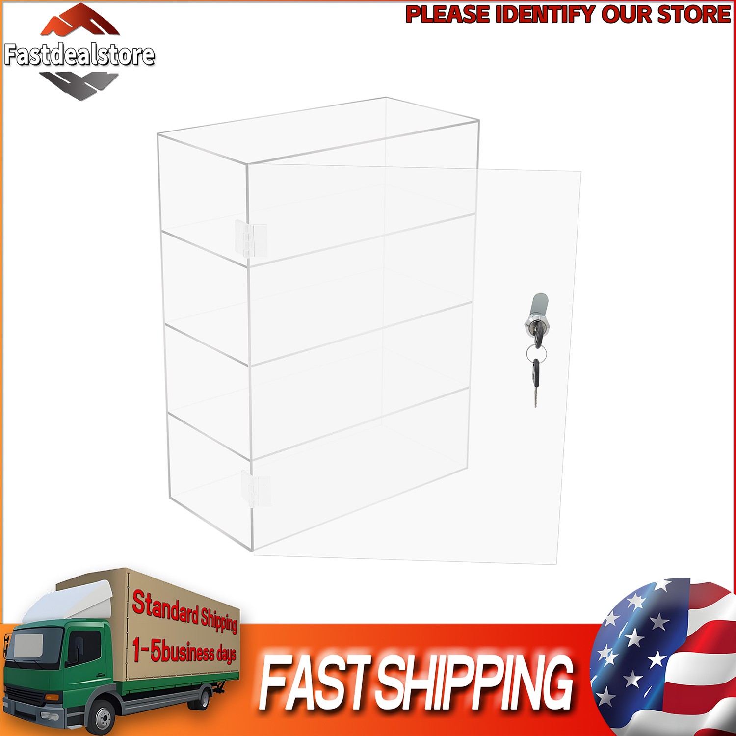 Locking One-Piece Cabinet Toy Display Box 4-Tier Acrylic Display Case W/ 2 Keys