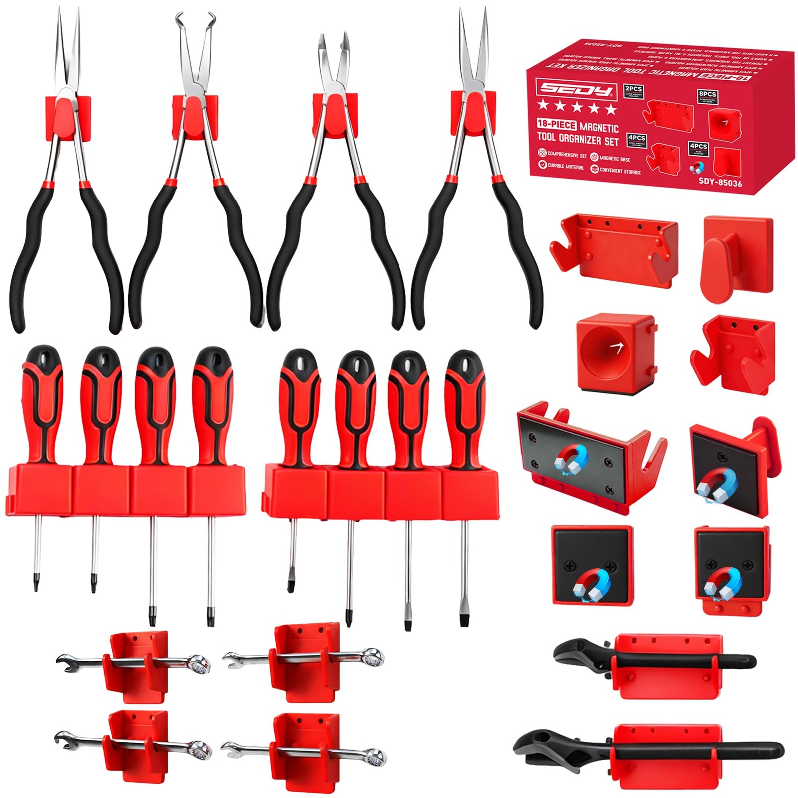 18PCS Magnetic Tool Organizer Set, Includes 8 Screwdriver Holders, 2 Large...