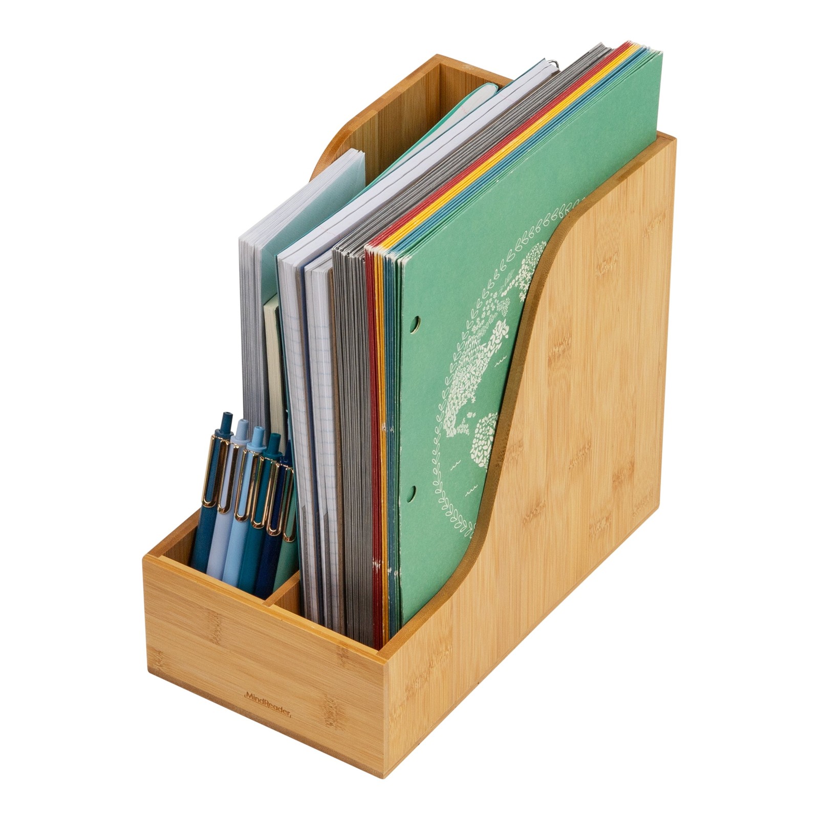 Vertical File Storage Desktop Organizer Magazine Holder Office Bamboo Brown