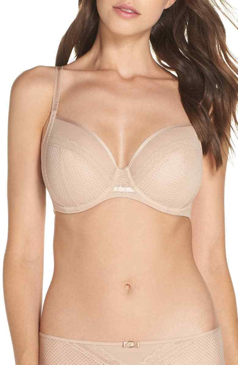 CHANTELLE 22310 Parisian Allure Unlined Plunge Underwire Bra Sz 30DDD Nude