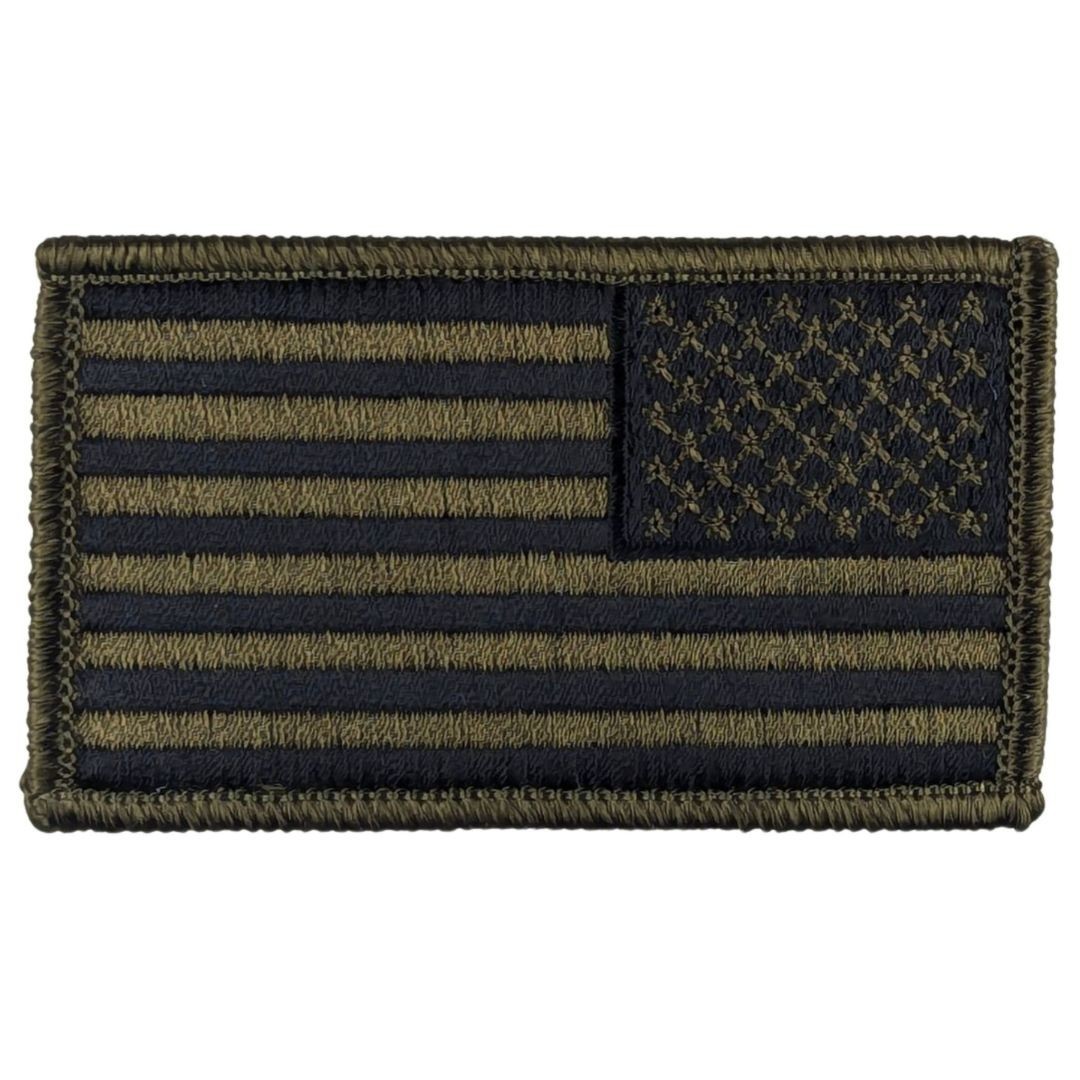 Reverse American Flag Patch - Subdued Olive Drab OD Green - Sew-On Patch
