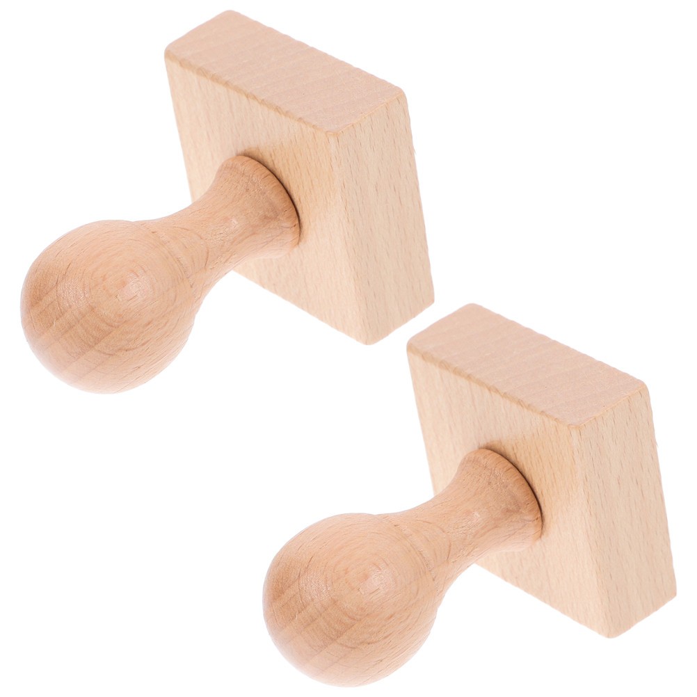 2Pcs Reusable Wooden Stamp Handles for DIY Crafting Beige Round Handle
