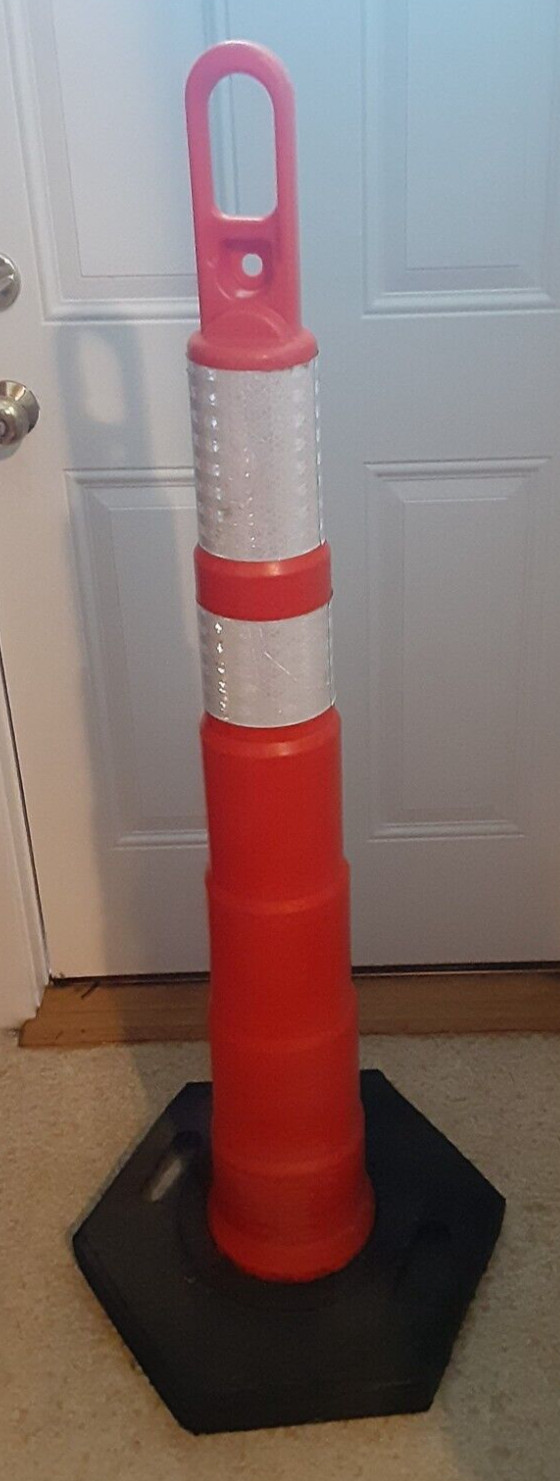50" Orange Traffic Delineator Post Cone w/Reflective Bands & Rubber Base