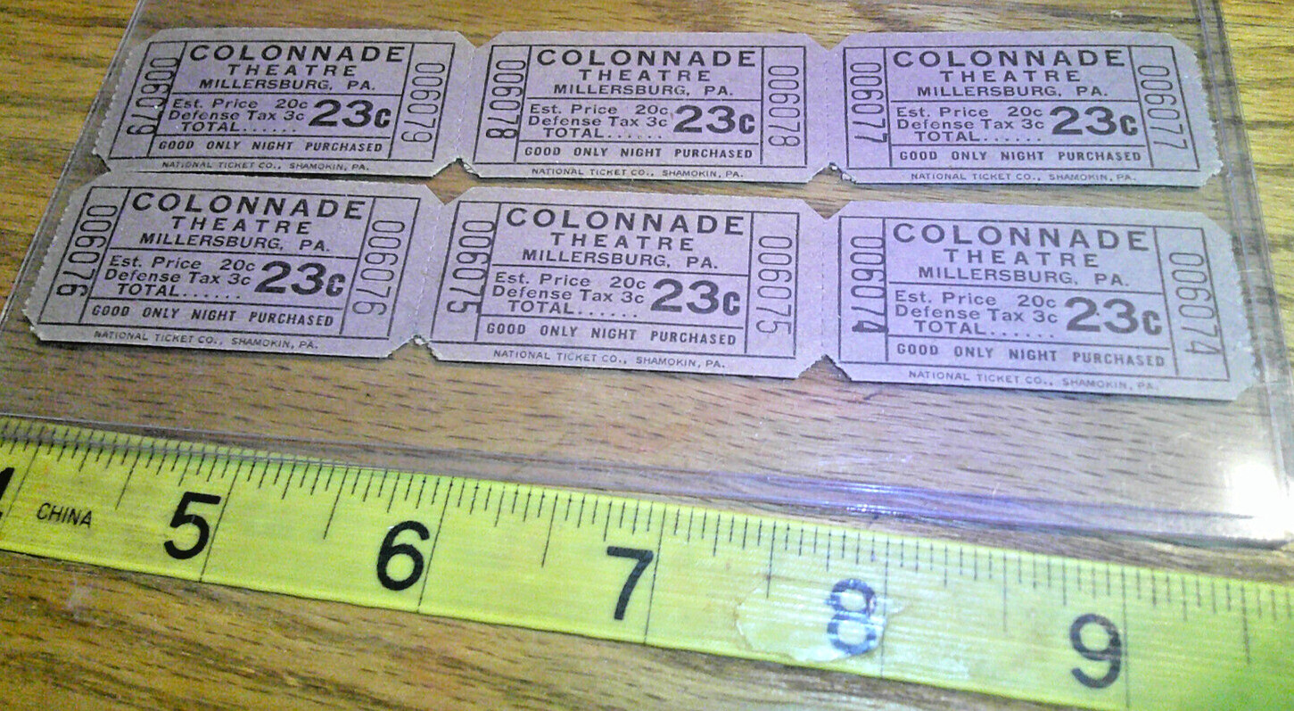 Vintage lot DEFENSE TAX 23c tickets Colonnade Theatre Millersburg Pennsylvania