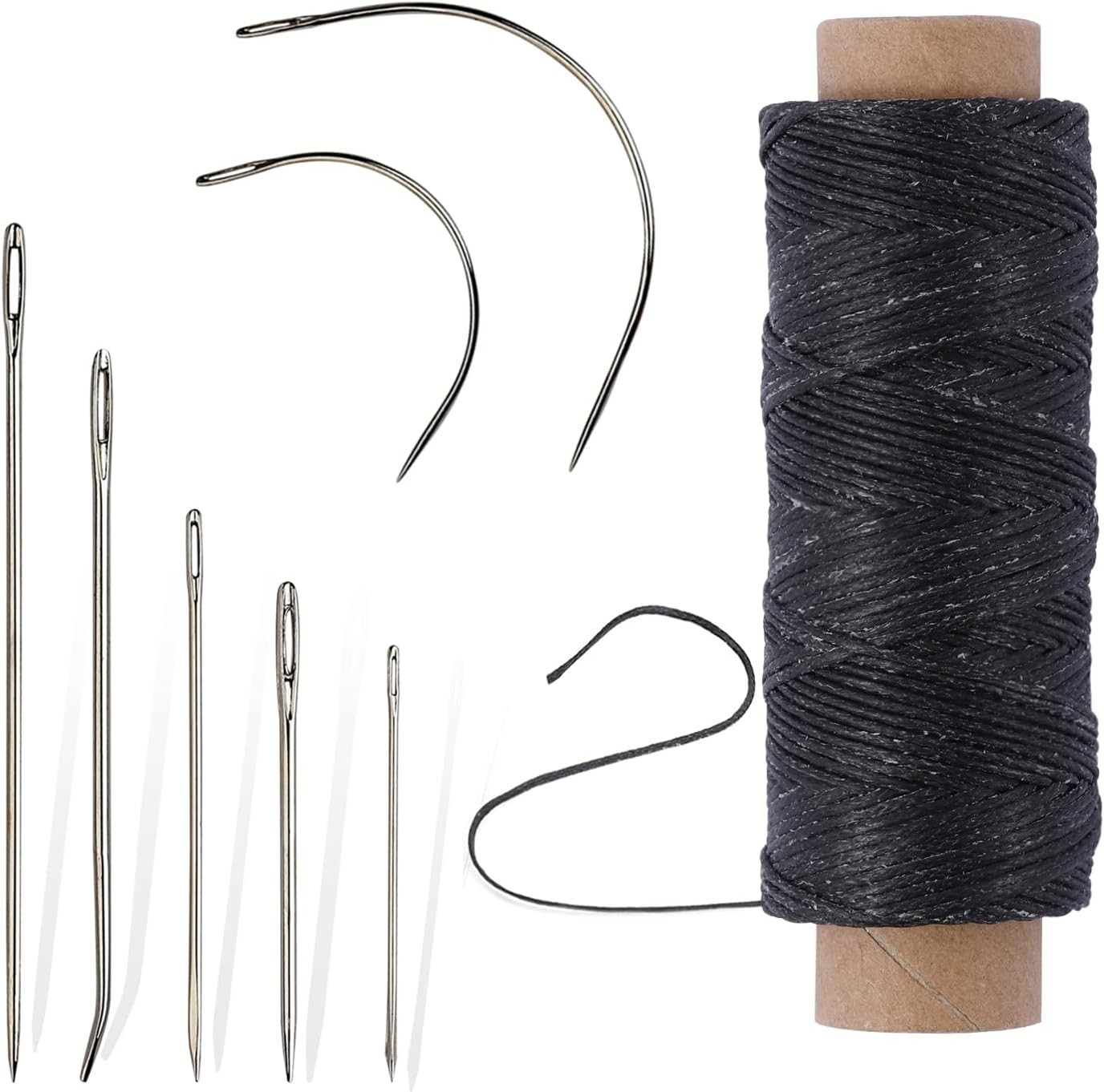 55Yards Waxed Thread with 7 Pcs Leather Needles for Hand Sewing 150D Flat Sewing