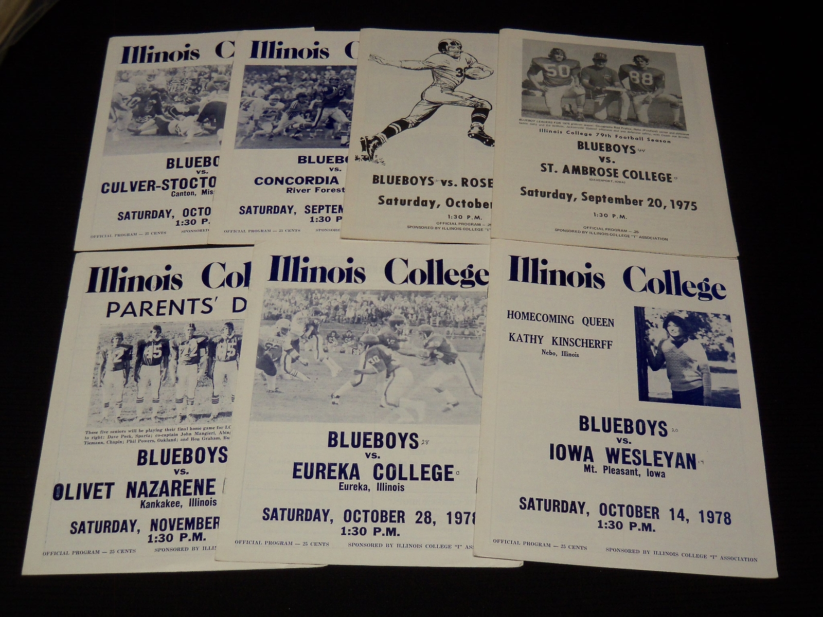 1975-1978 ILLINOIS COLLEGE BLUEBOYS FOOTBALL PROGRAM LOT OF 7 ISSUES - J 8148
