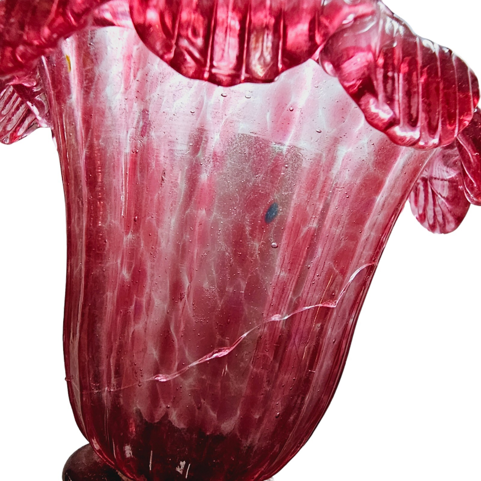 Venetian Cranberry Chandelier Part Arm Shade Pink Glass Curved Leaf Ribbed #4