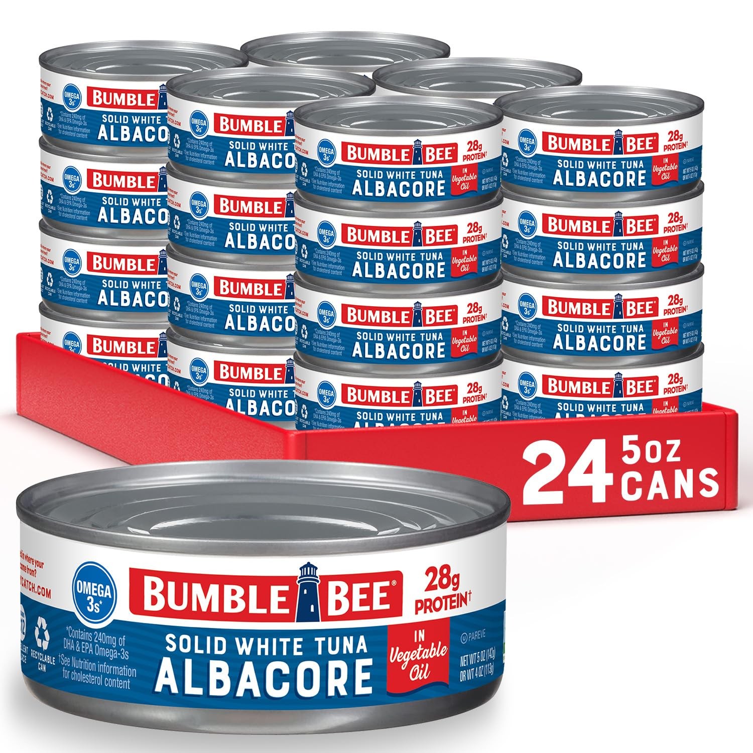 Wild Caught Solid White Albacore Tuna in Oil, 5 oz Can, 28g Protein, Pack of 24