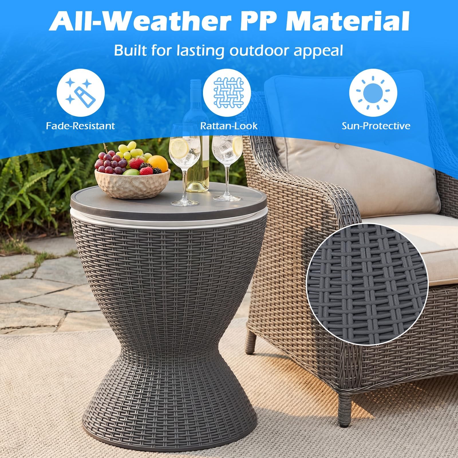 Outdoor Cooler Table, Multi-Functional Cooler Bar Table, Adjustable Height Ic...