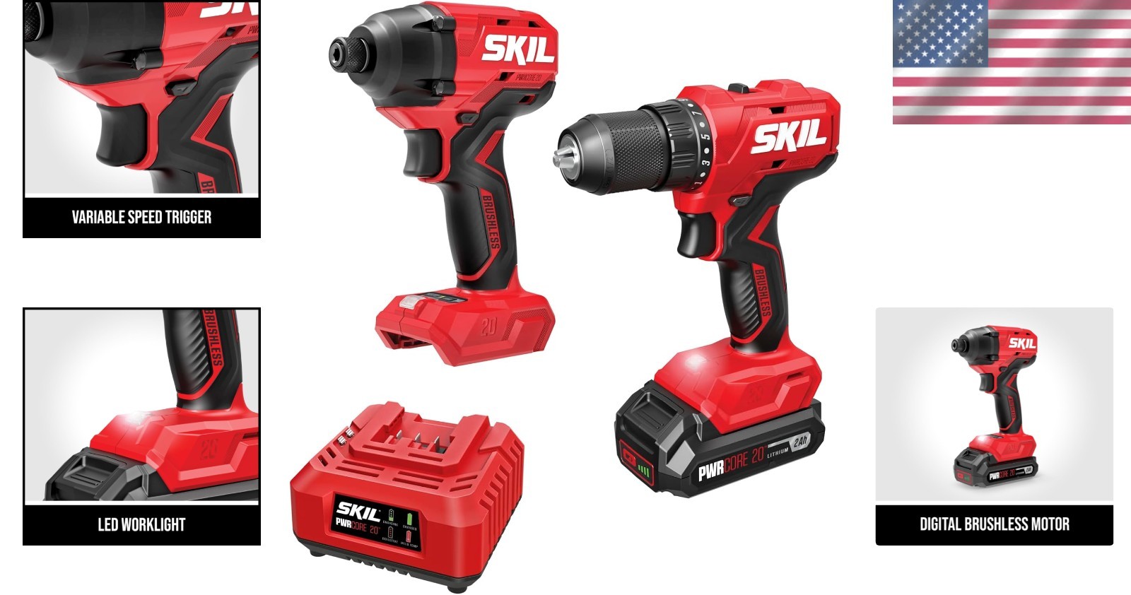 Cordless Drill & Impact Driver Combo Kit - 20V Brushless Set