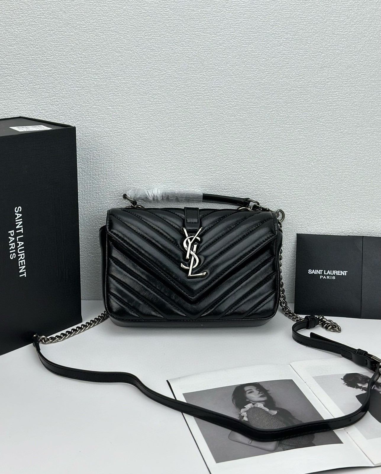 Black Quilted Leather Chain Shoulder Crossbody Bag