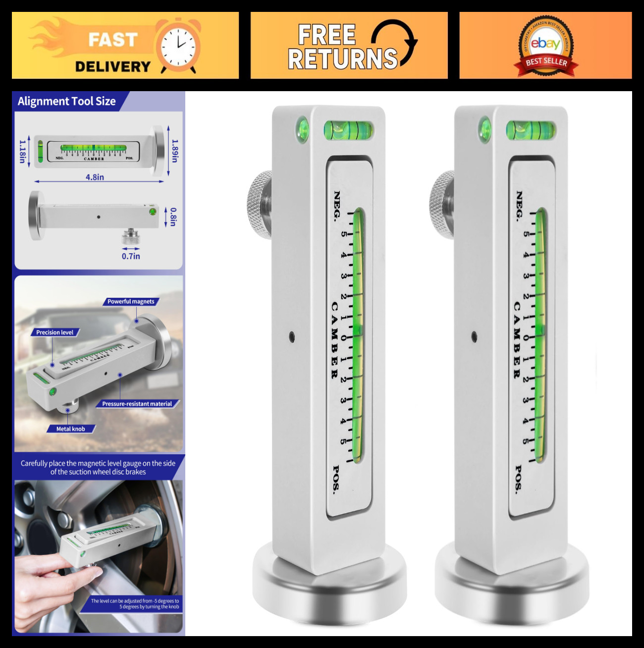 2 Pack Adjustable Magnetic Gauge Tool for Wheel Camber Caster Alignment - Auto R