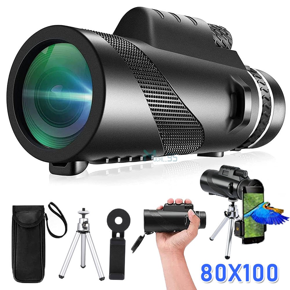Day Night Vision Monocular Telescope 80x100 Zoom HD Monocular BAK4 w/ Tripod Set