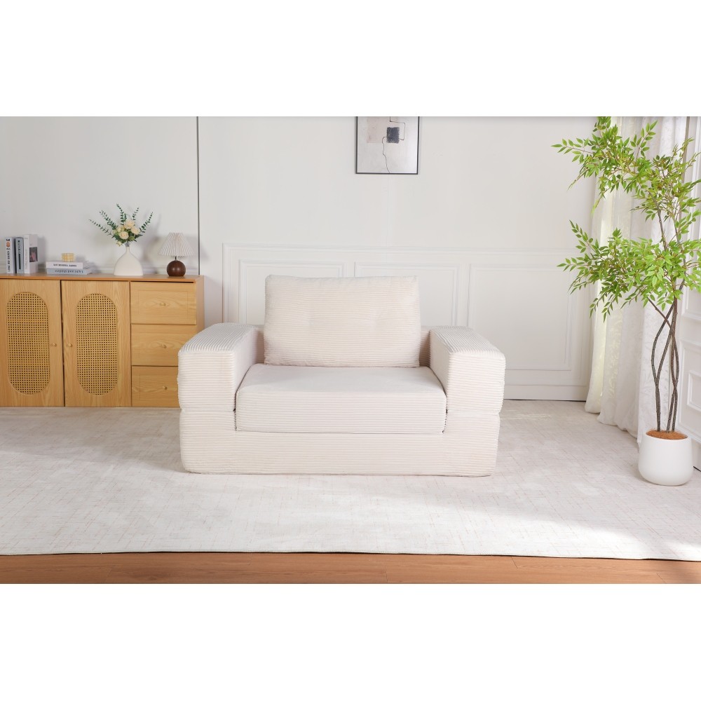 Compression Sofa Bed w/Pillow for Adult & Pets, Corduroy Fabric, Beige