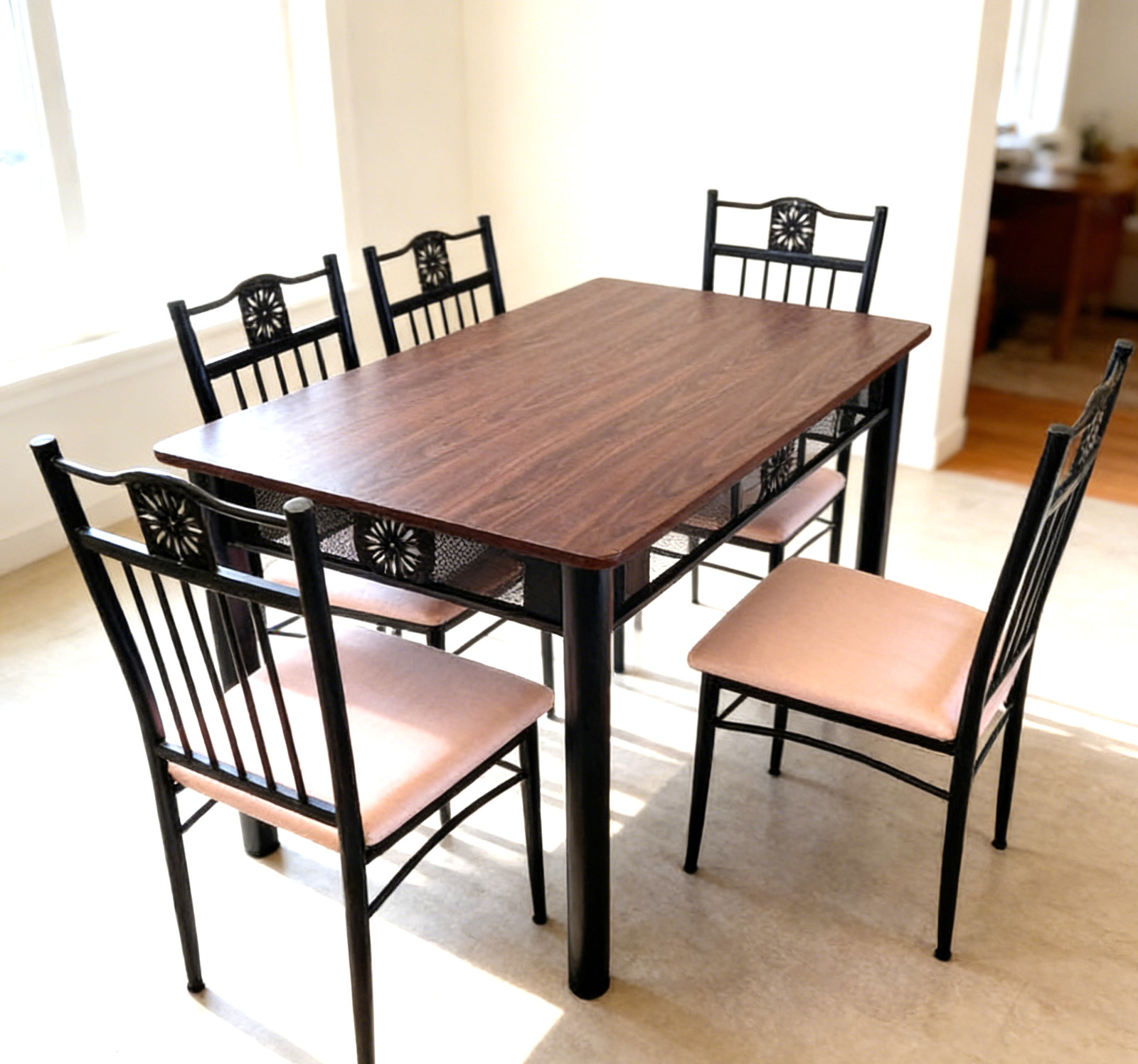 Industrial 5-Piece Kitchen Dining Table Set Wood Metal Table 4 Chairs Breakfast