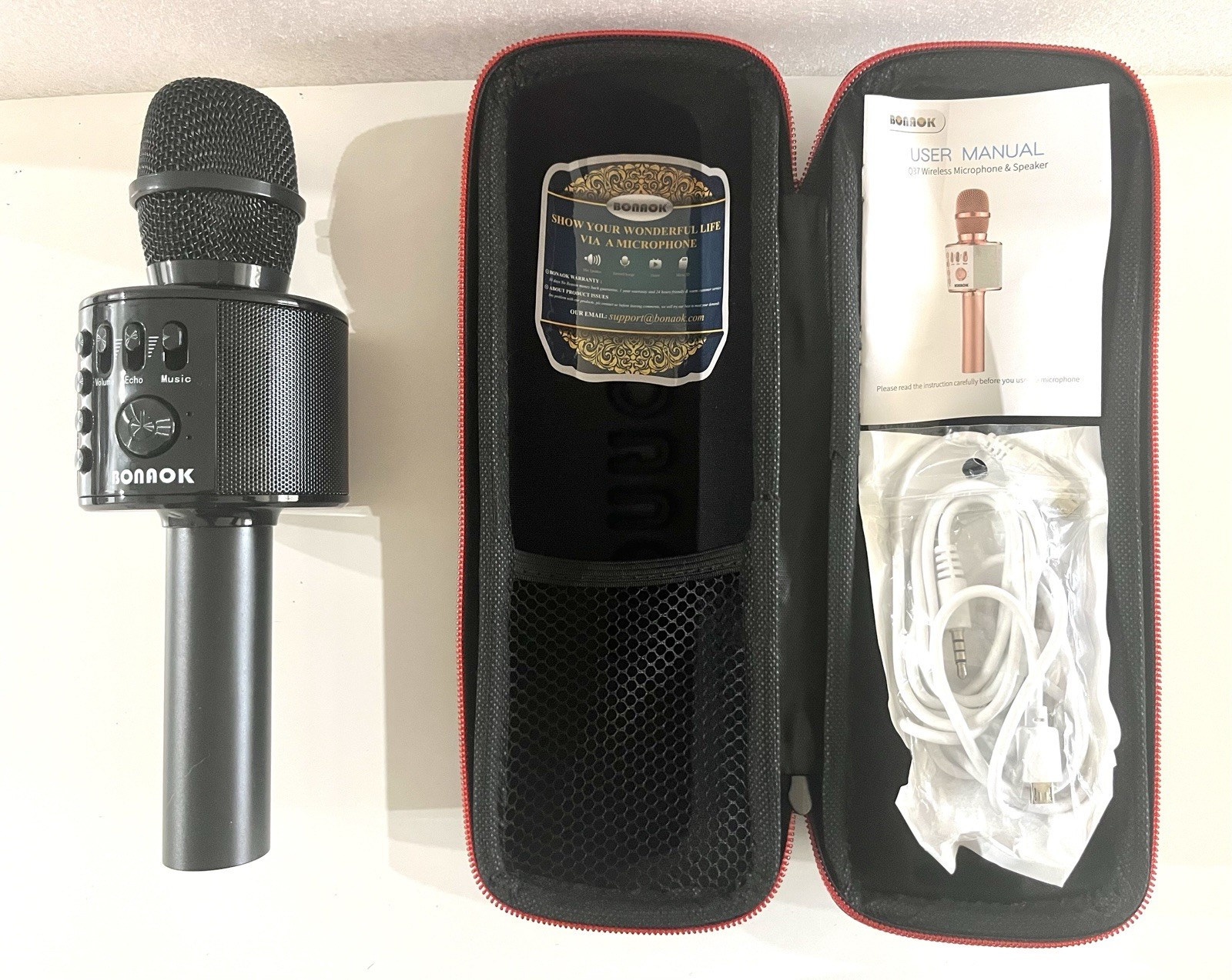 Bonaok Wireless Bluetooth Karaoke Microphone Portable Handheld Speaker Black