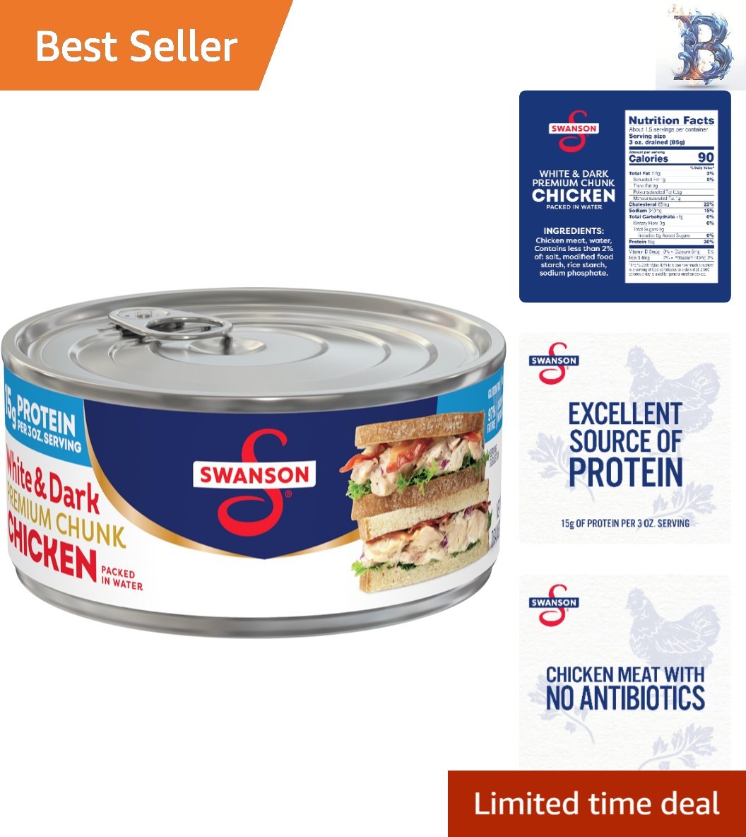 9.75 OZ Swanson Fully Cooked Chunk Chicken in Water - Versatile Meal Solution