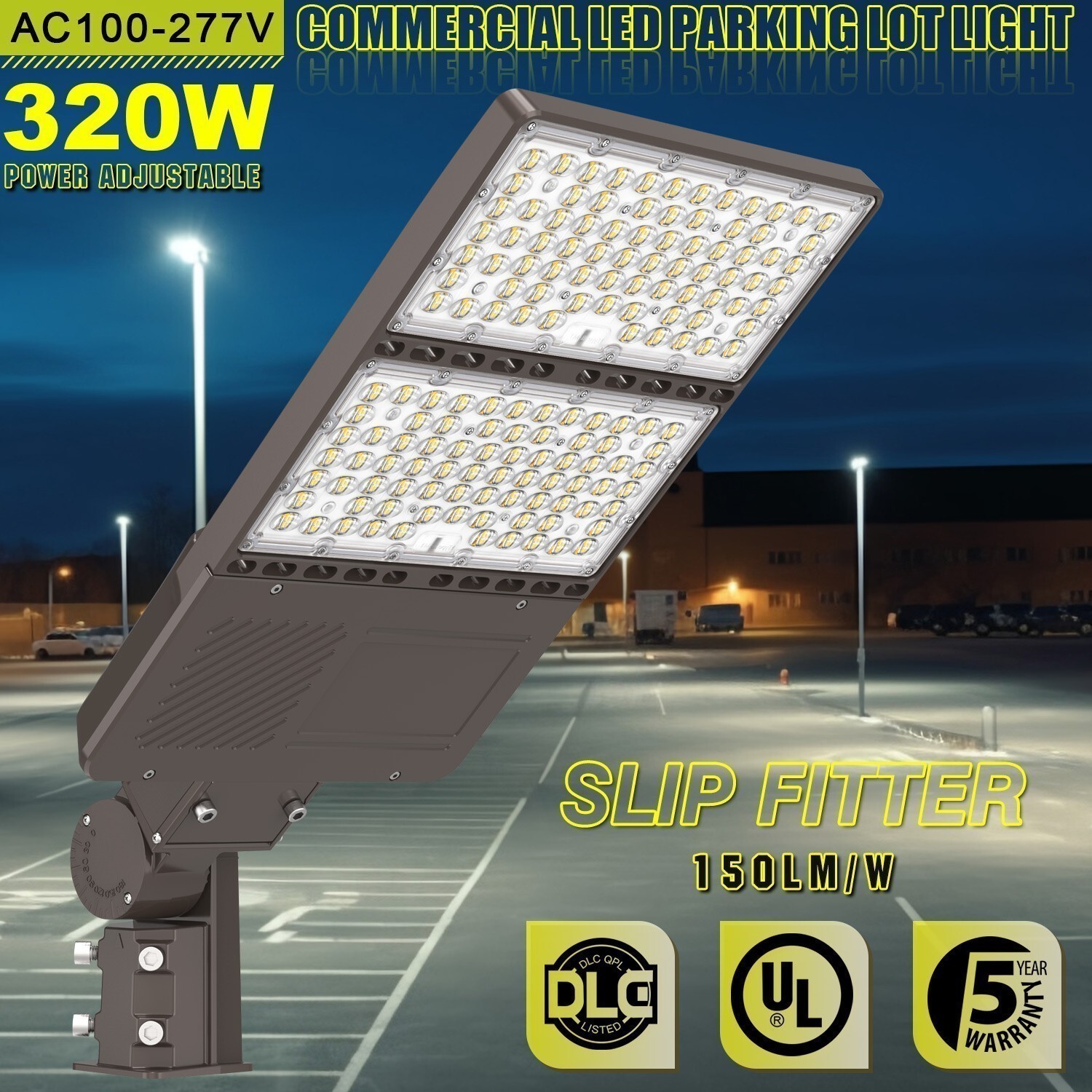 320W LED Parking Lot Pole Light Dusk To Dawn Commercial Shoebox Fixture 150LM/W