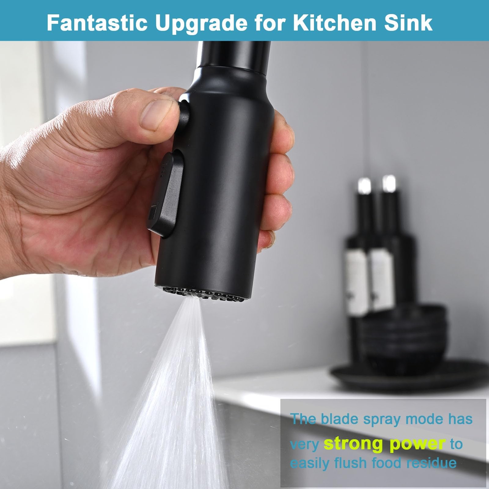 Stainless Steel Kitchen Faucet Head Replacement, Matte Black 3-Function Pull ...