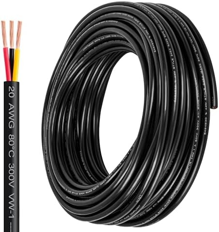 20 Gauge Wire 3 Conductor,20 AWG Electrical Wire Stranded PVC Cord Oxygen-Free C