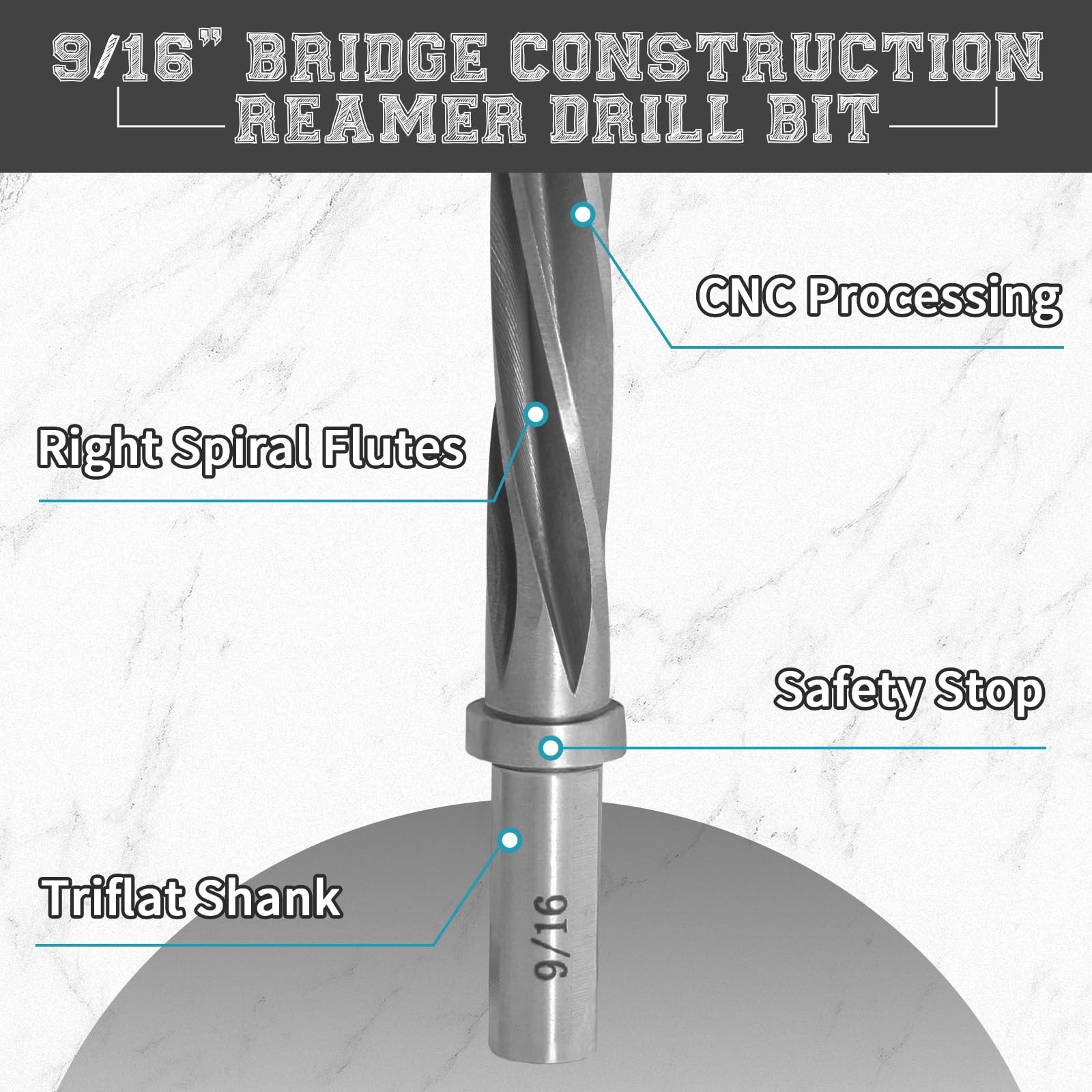 9/16" Durable Reamer Drill Bit, M2 HSS Taper Chucking Reamer Bridge Construct...