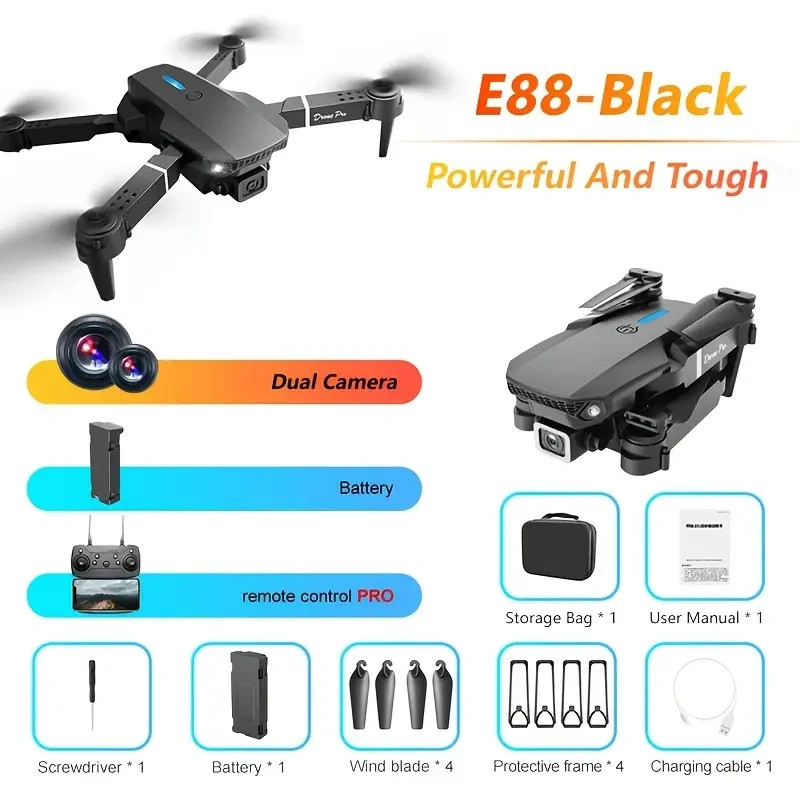 E88 RC Drone - Dual Batteries, Optical Flow Positioning, One-Click, 2 Cameras